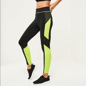Active black lime mesh color block sports leggings